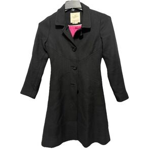Kate Spade Women's Wool Trench Coat Size 00 Black Wool Coat With Defects